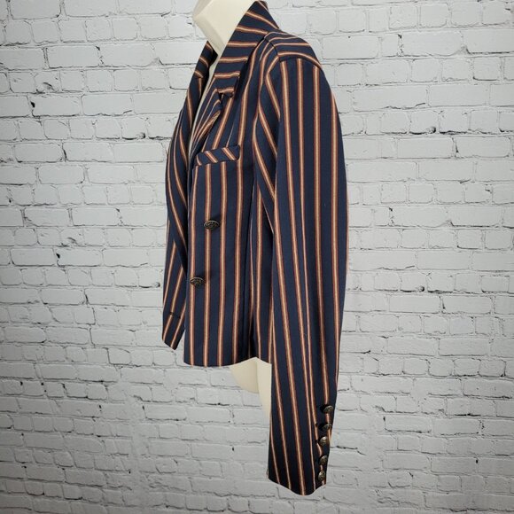 Free People Navy Striped Double Breasted Buttoned Cropped Jacket Small S - Picture 14 of 16